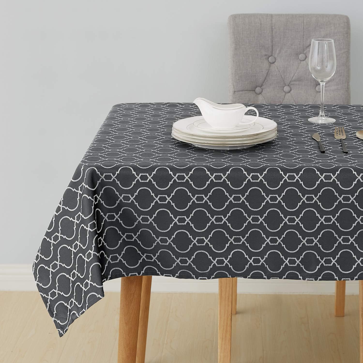 Deconovo Modern Table Cloth Wrinkle Resistant Jacquard Morrocan Table Cover Spillproof Tablecloth for Dining Room 54x102 Inch Dark Grey