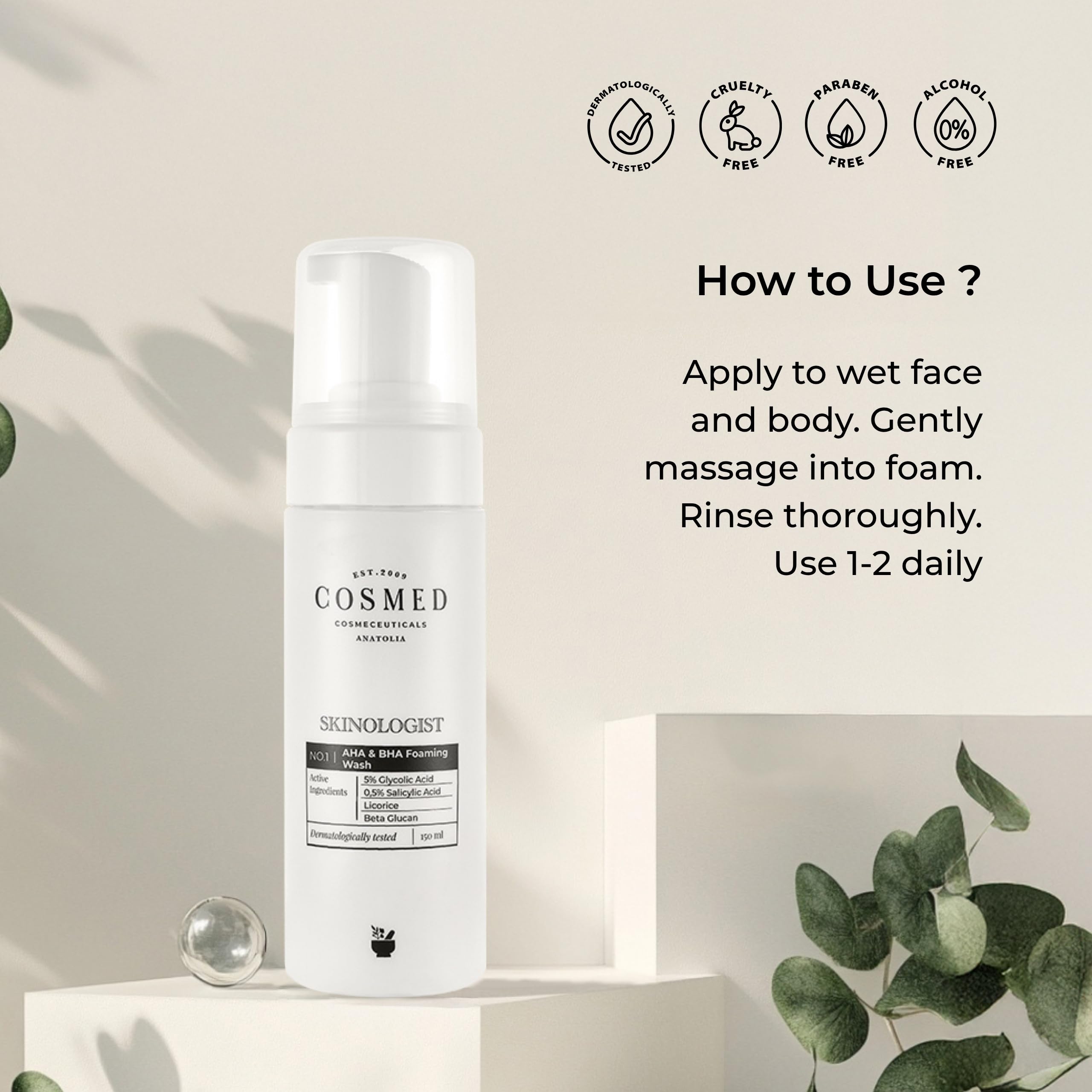 Cosmed Akneye Eğilimli, Yağlı/Karma Ciltler için Köpük Temizleyici - AHA & BHA Foaming Wash - 150 ml