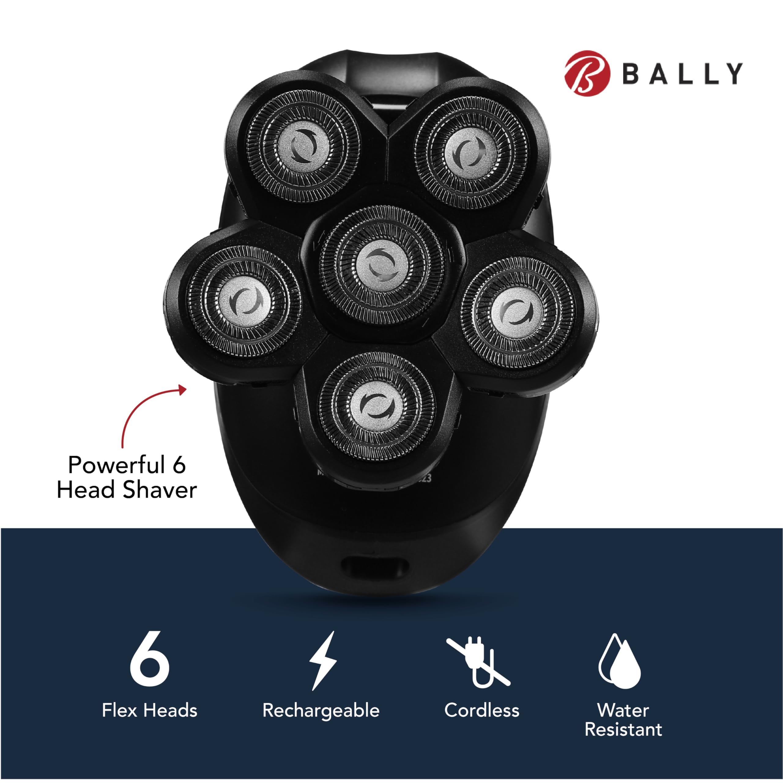 Bally 6 Head Floating Shaver, Total Grooming with 6-in-1 Multi-Functional Electric Floating Shaver, 6 Heads, LED Display, Lithium Rechargeable, 50 Min Usage