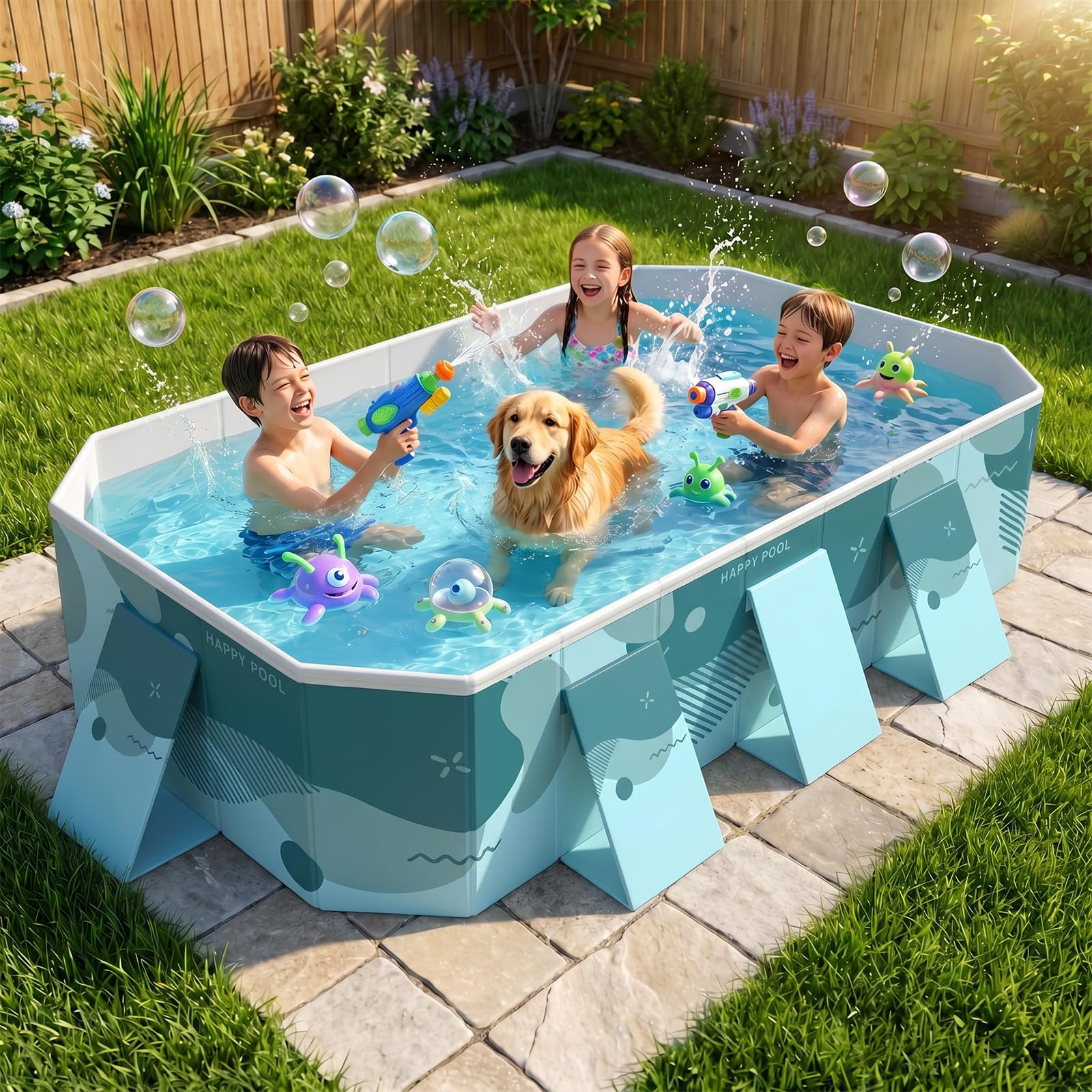 Piscina Plegable para Adultos y niños, Piscina del Lado Duro no Inflable, Piscina portátil de Gran Capacidad sobre el Suelo para el Patio Interior al Aire Libre y el jardín