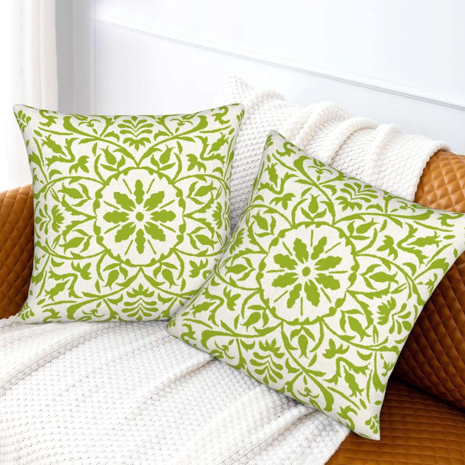 GAAFOSIPH Sage Green Set of 2 Cushion Covers 40cm x 40cm Bohe Flower Modern Double Sided Printed Square Linen 16 x 16 inches Cushions Cover Home Decorations Pillow Cover for Sofa Bed Outdoor - Image 4