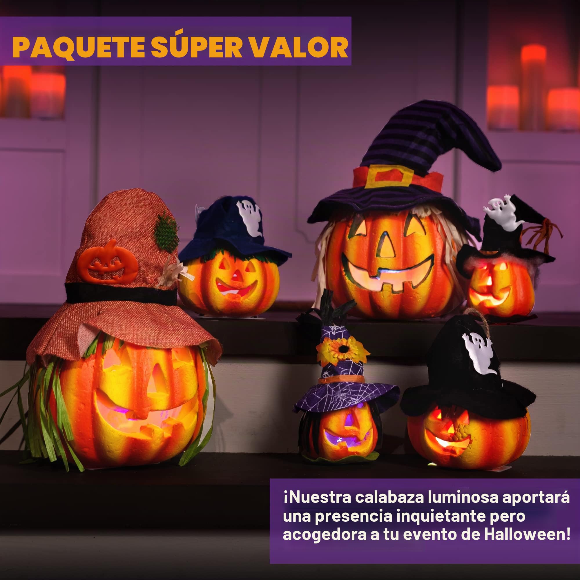 JOYIN 6 Pack Light up Halloween Jack-o'-Lantern Decorativo Calabaza Espuma Decoraciones de Halloween Accesorios