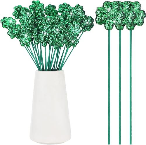36 piezas de trébol con purpurina para el día de San Patricio, selecciones de jarrón de espuma de trébol para centro de mesa, relleno de jarrón,