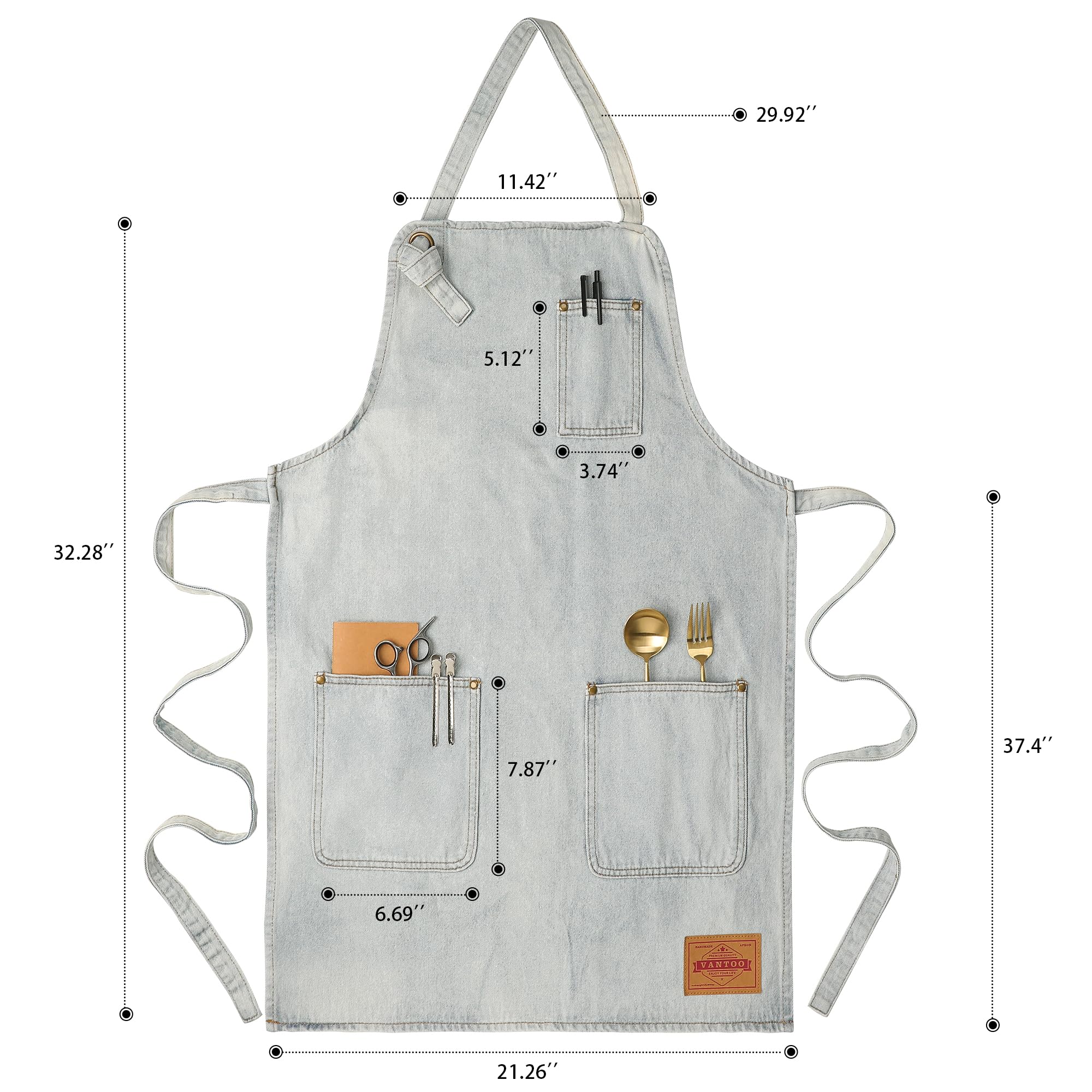 Delantal de chef con bolsillos, delantal de cocina de mezclilla para hombres y mujeres, regalo para mujeres y hombres, mamá y papá