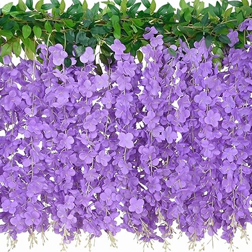 8 guirnaldas colgantes de glicina para primavera, 48 pies de largo, guirnalda de flores de glicina púrpura más completa para arco de boda, flor