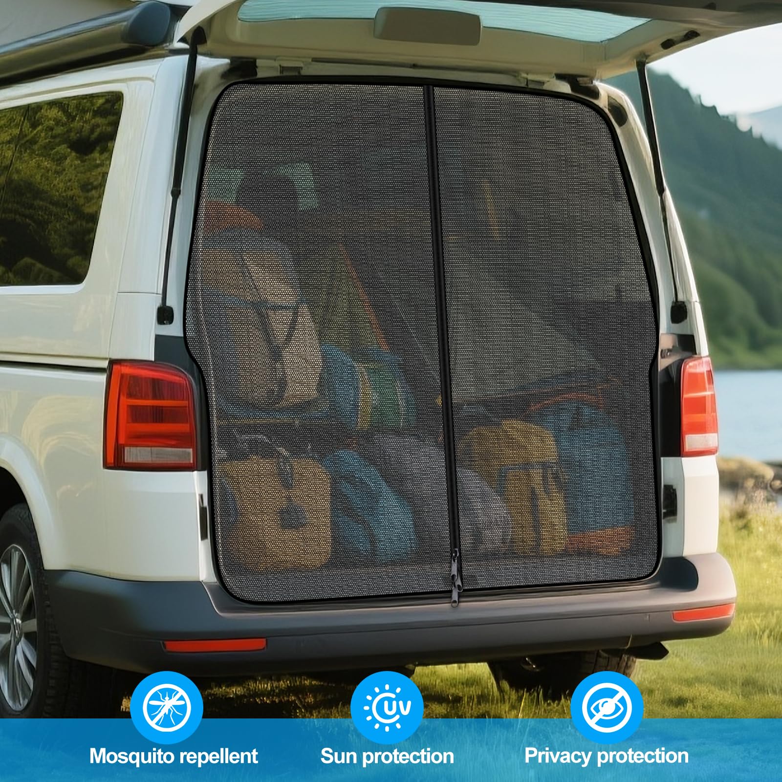 ZATOOTO Moskitiera do VW T5 T6 klapa tylna, moskitiera magnetyczna, ochrona przed komarami, zamek błyskawiczny do VW Bus Camping