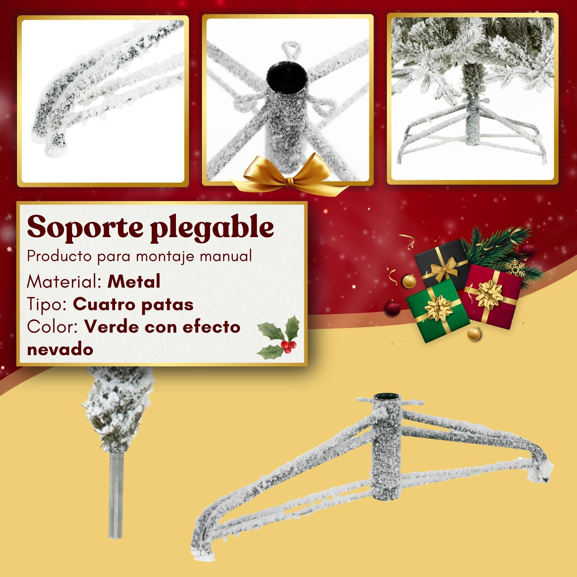 Springos Árbol de Navidad Artificial de 120 cm en Tronco Cubierto de Nieve, Abeto Natural Artificial con 140 Puntas y Soporte de Metal Estable, Aspecto de Nieve, pequeño para decoración de Invierno
