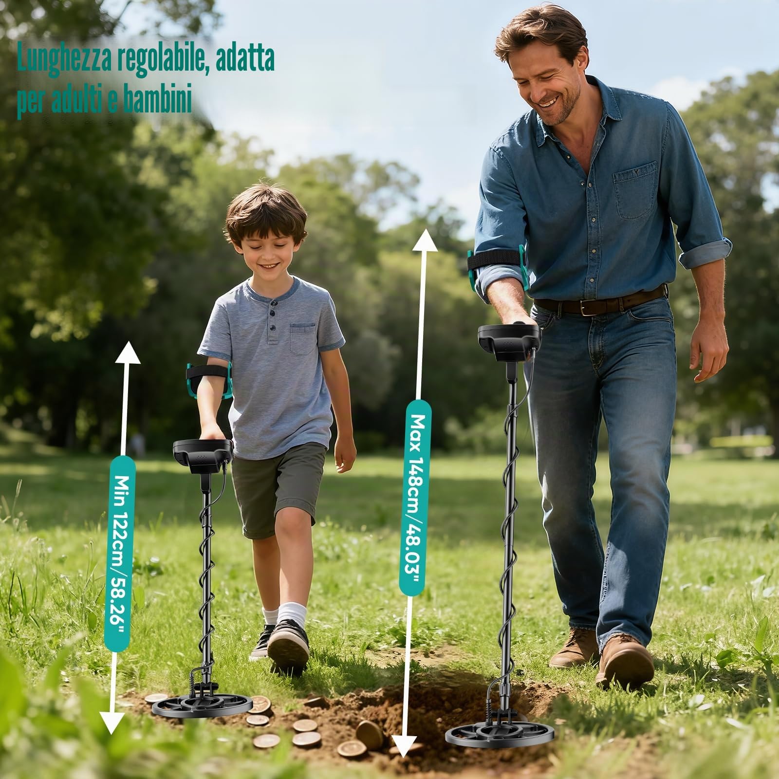 Metal Detector Professionale, 2025 Nuovo Modello Pieghevole, 5 Modalità ad Alta Precisione, Bobina Impermeabile IP68, Display a Colori, Sensibilità Regolabile, Chip DSP Avanzato