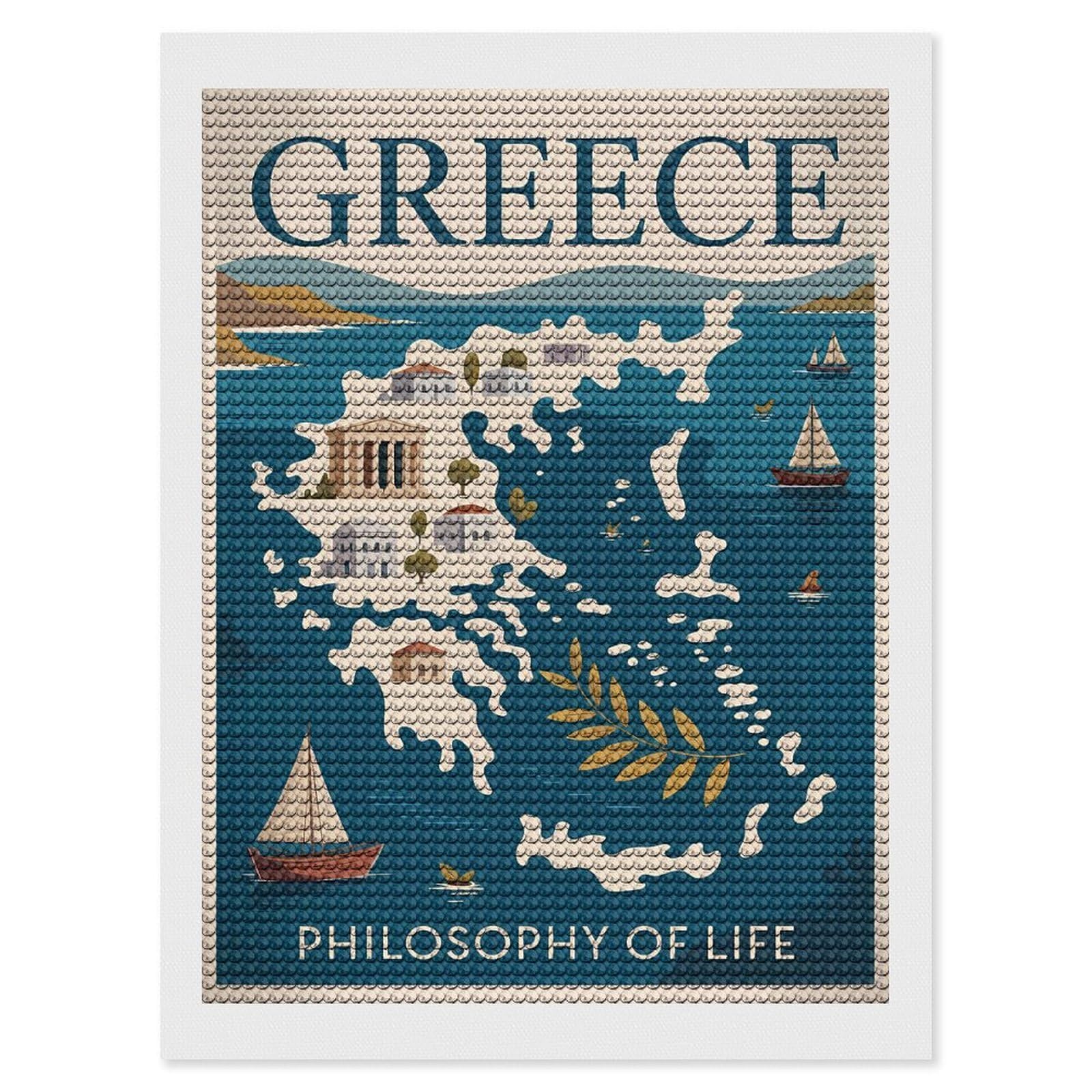 Junmoney Greece Philosophy of Life Travel Diamond Painting Kit 12"x16", Easy Handmade Project, Easy to Enjoy, Aesthetic Room Decor, Christmas Gift