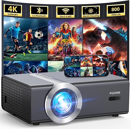 FUDONI Projector with WiFi and Bluetooth, Electric Focus/Auto Keystone,Native 1080P 4K Supported Max 300'', 50% Zoom