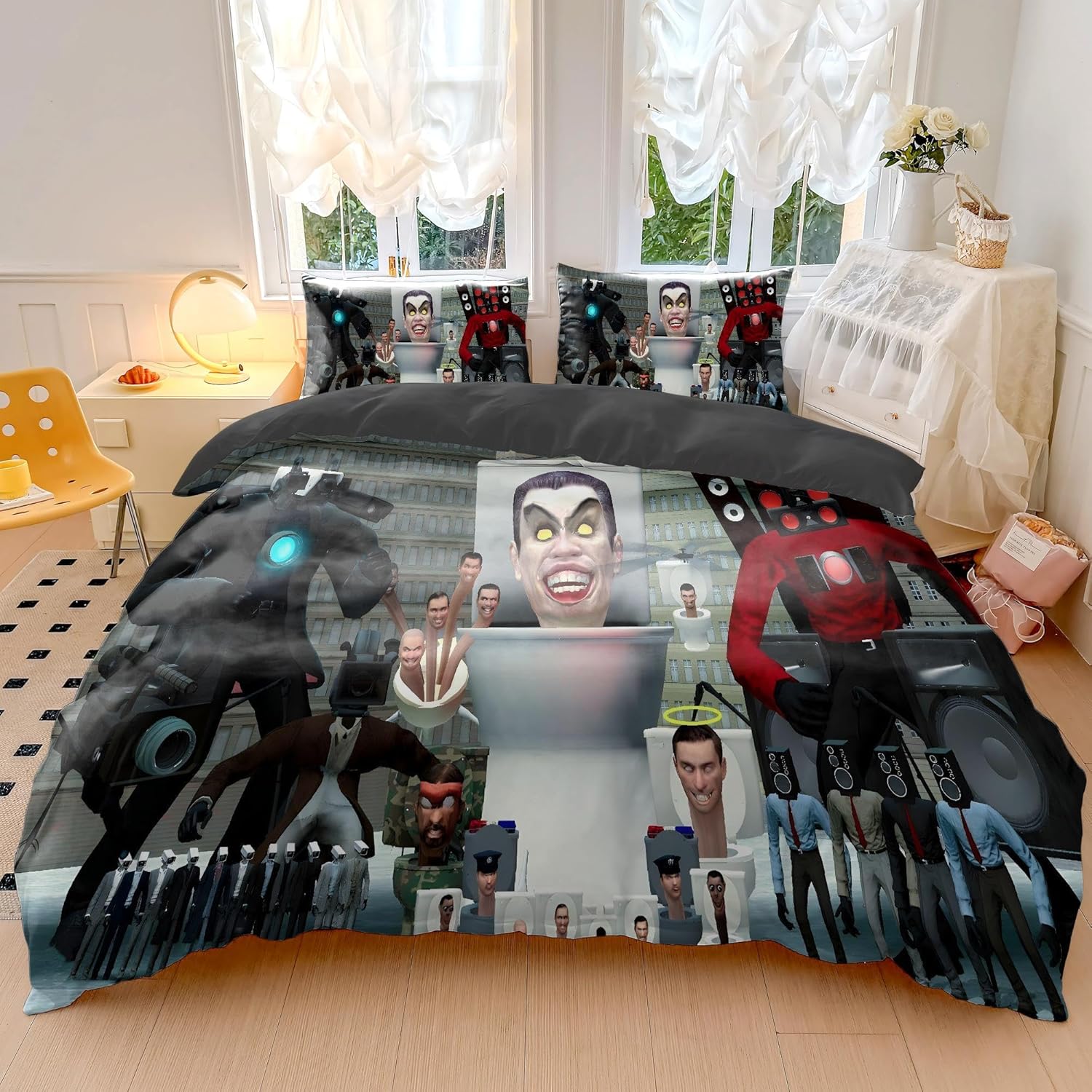 Creative Toilet Man and TV Man Bedding Humorous Label