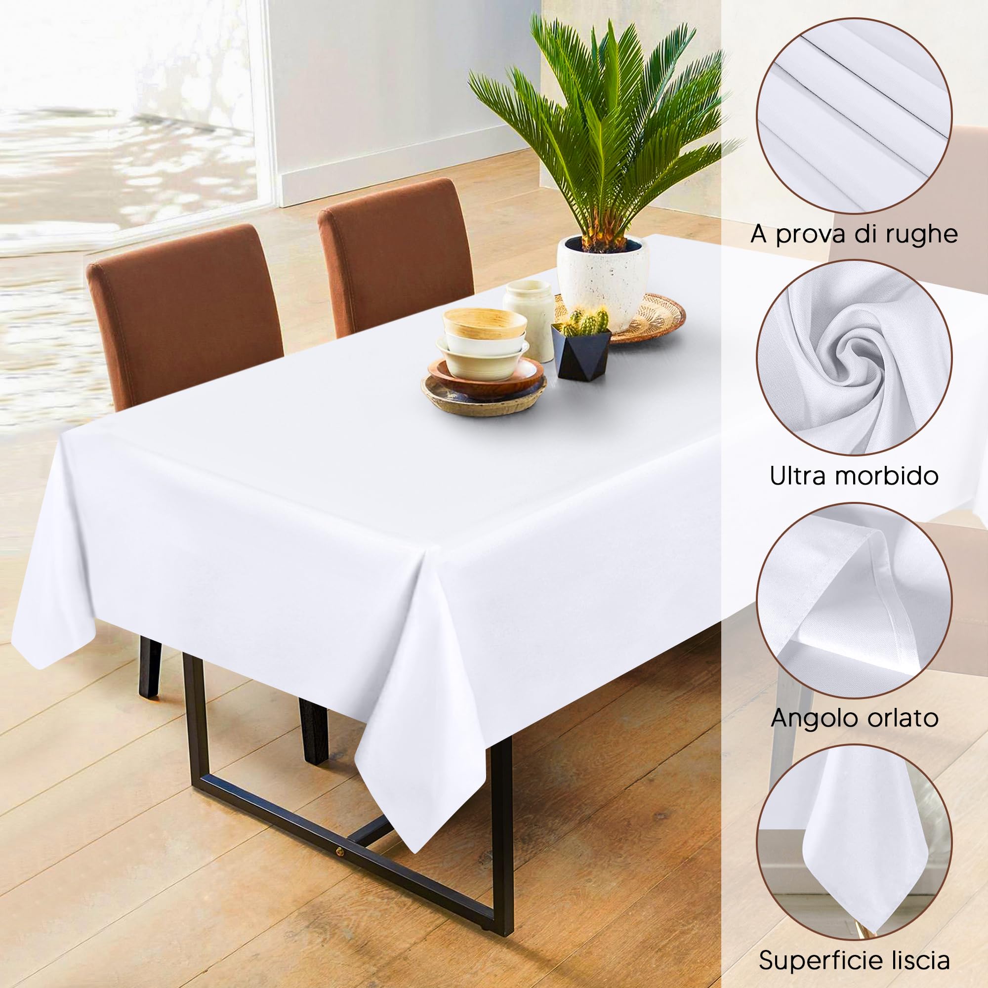 Utopia Kitchen Tovaglia Antimacchia - 150 x 300 cm (Confezione da 2, Bianco) Lavabile in Lavatrice Copritavolo - Ottimo per Feste, Eventi, Matrimoni e Ristoranti (59 x 118 Pollici)