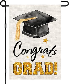 Diploma Cap Congrats Grad Garden Flag 12x18 Inch Burlap Double Sided, Class Of 2024 Graduation Ceremony Sign Small Flags Yard Outdoor Decoration DF524