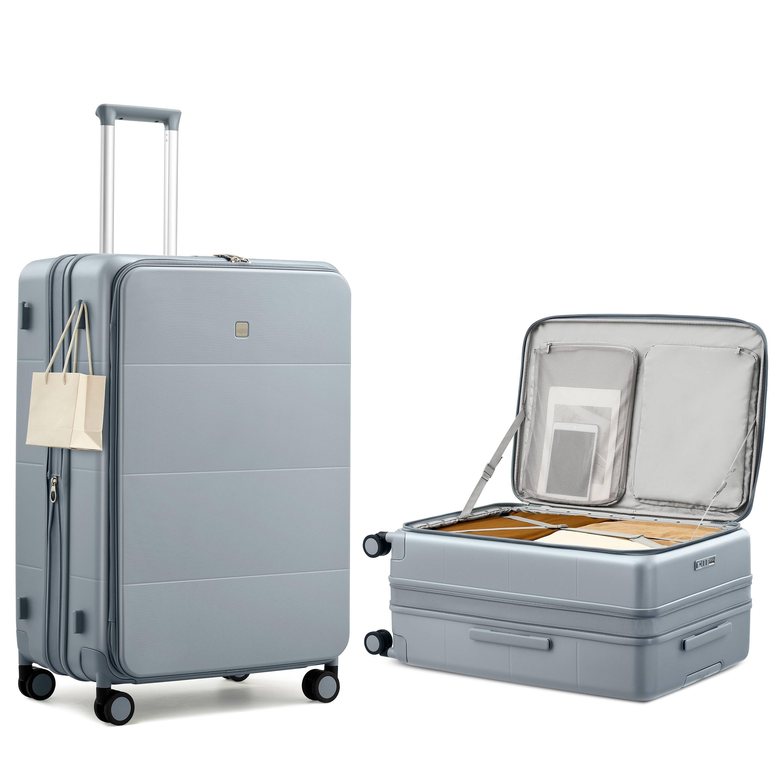 28 Inch Large Checked Luggage, Expandable Hardshell Suitcase with 360° Spinner Wheels & TSA Lock, Durable Extra Large Rolling Trunk for Travel, International Vacation, Grey