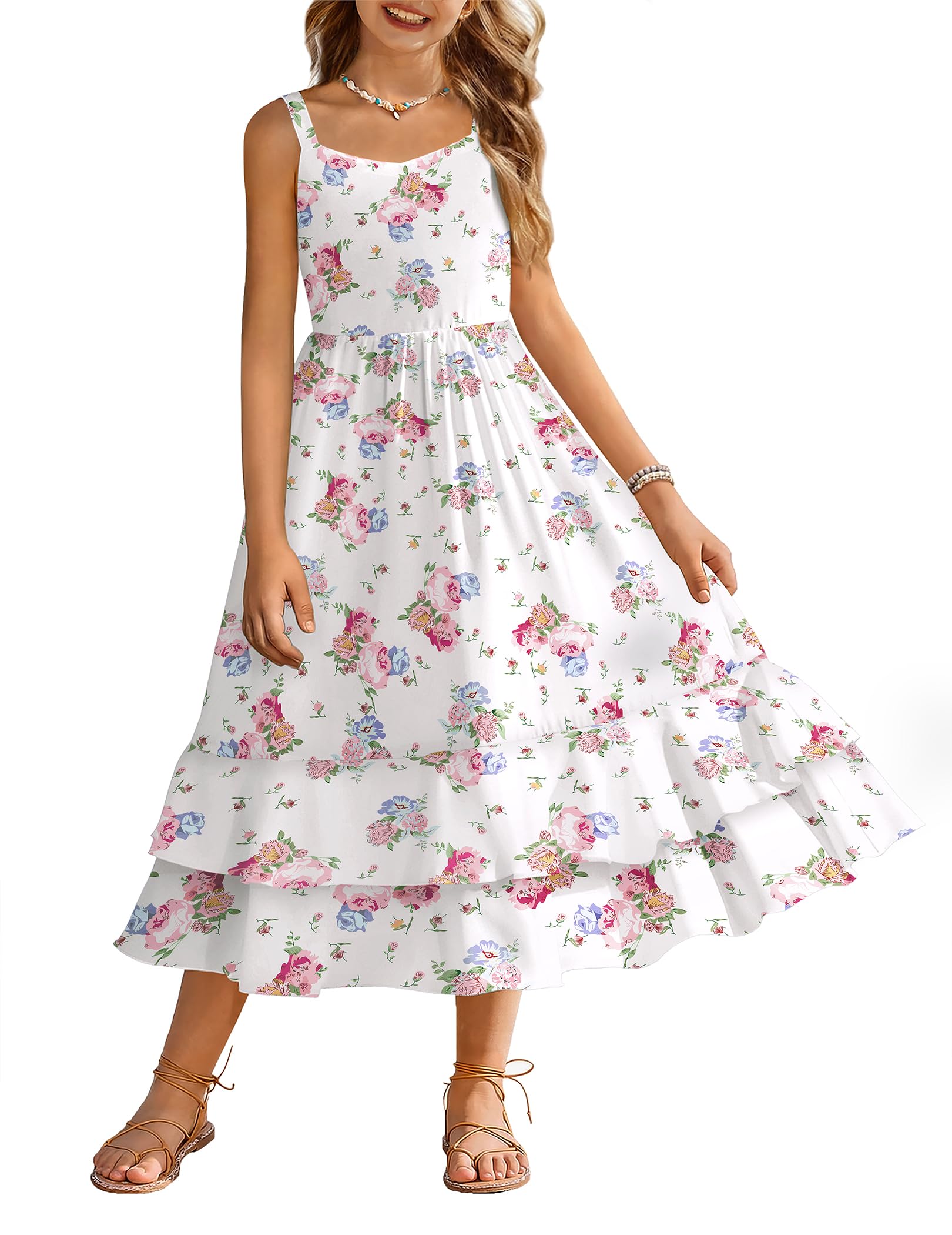 Arshiner Girls Cami Summer Dress Casual Sleeveless Sundress with Pockets for 5-14 Y — view 8
