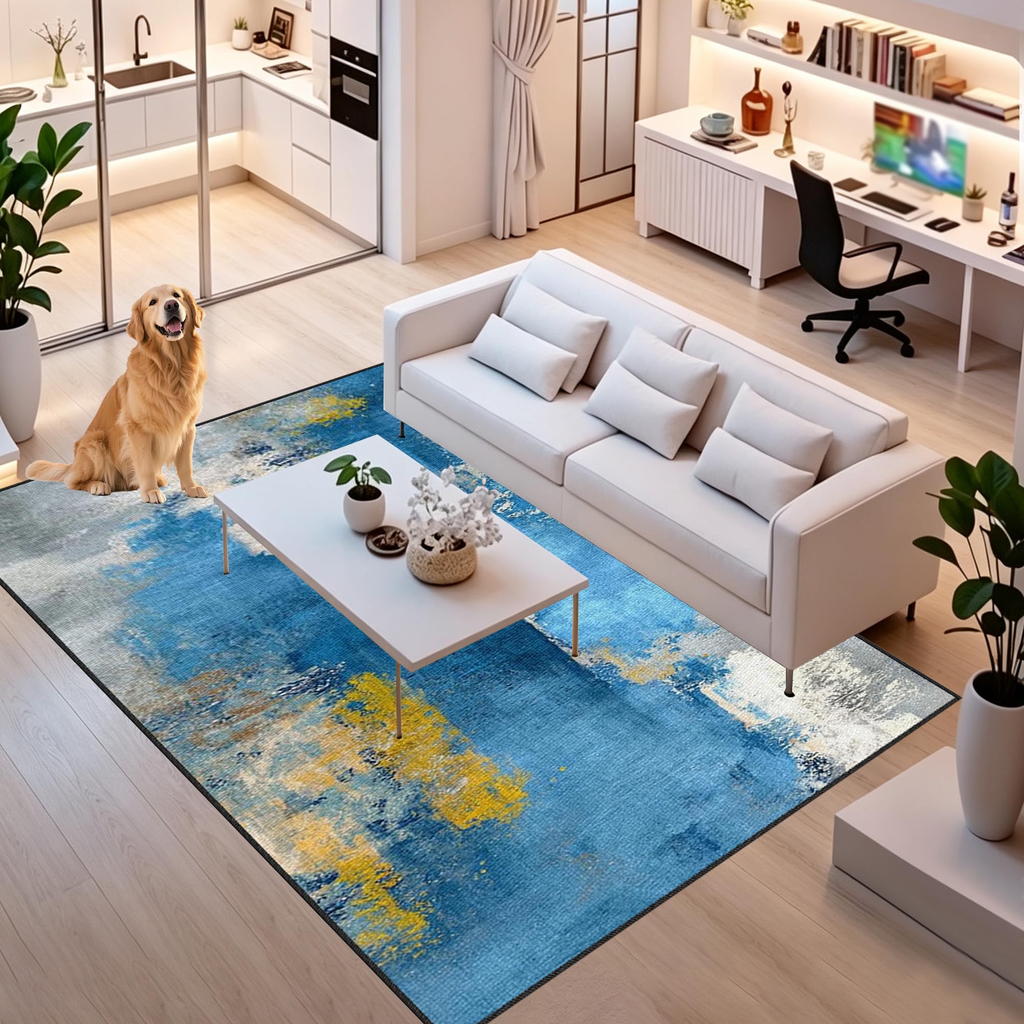 Alfombra de Salón Antideslizante Lavable Tapete Pelo Corto 150 x 190 cm | Grande Gaming Alfombra Habitacion Moderna Suave, para Sala de Estar, Dormitorio, Comedor y Pasillo