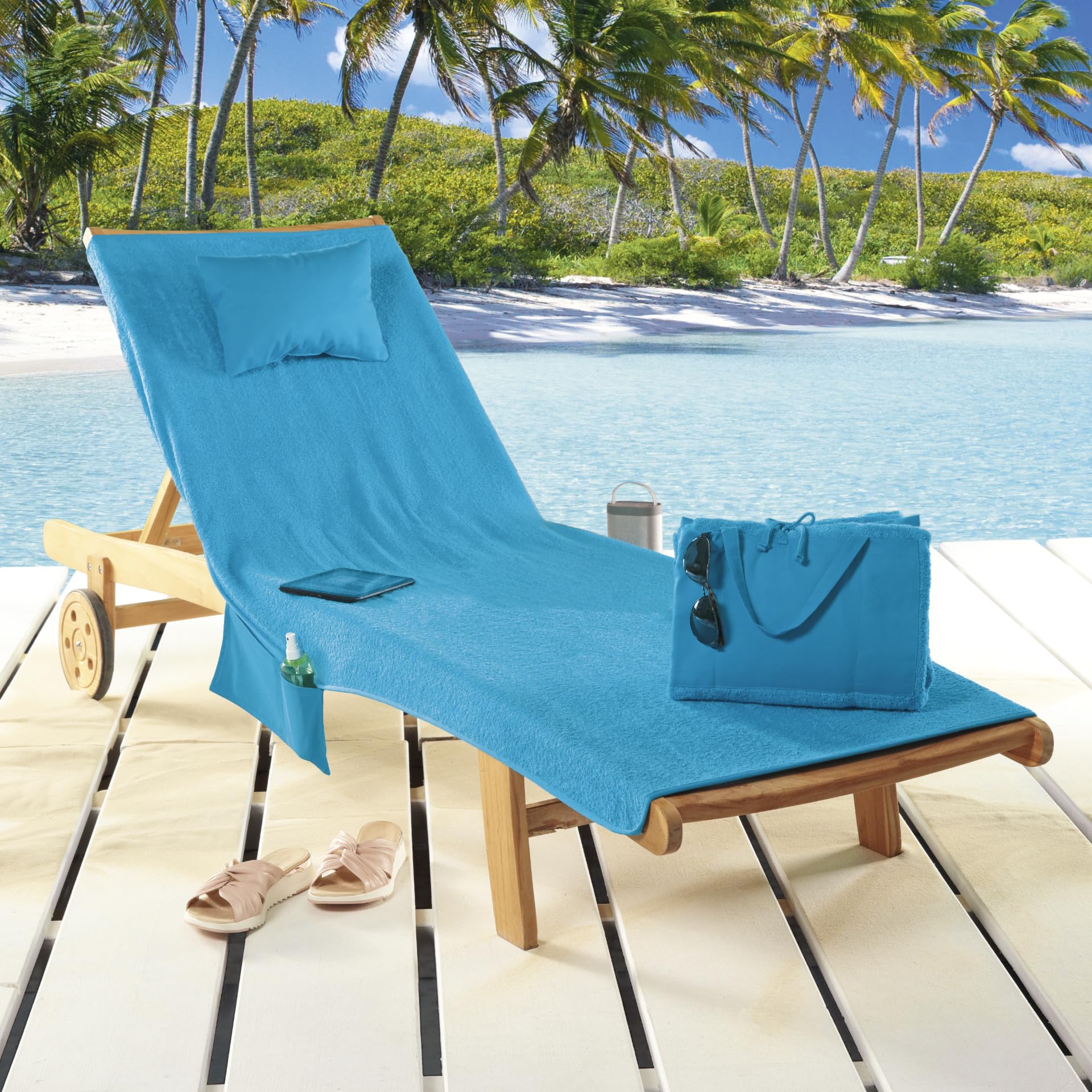Surwin Housse De Chaise De Plage, Couverture De Chaise Longue De Plage Serviette De Plage Avec Poche Dauphin Océan Serviette De Bain De Soleil Pour Hôtel Jardin Piscine (75x210cm,Couple