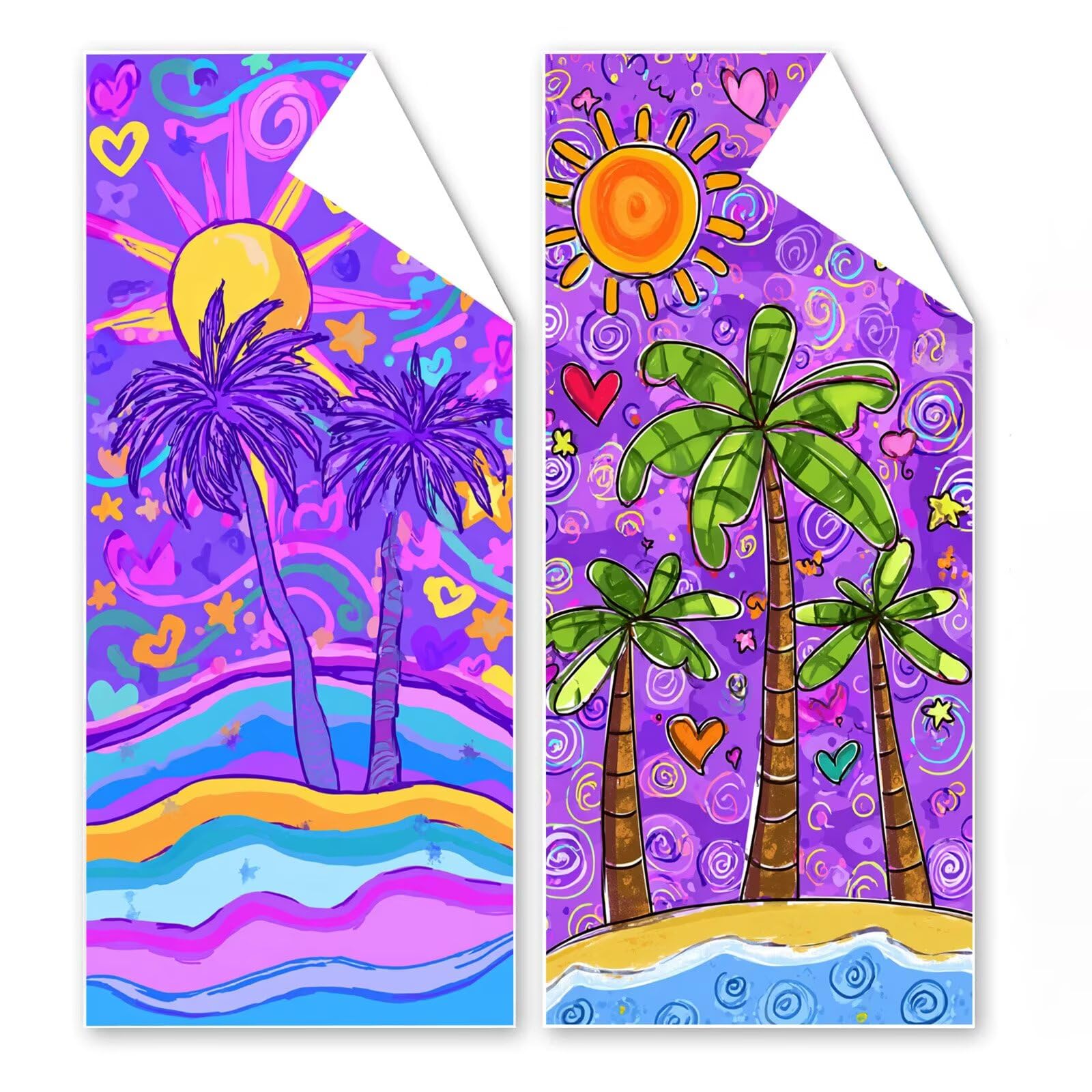 Telo Mare Microfibra 90x180 cm Telo Mare Grande, Asciugamano Palestra Assorbente Asciugatura Rapida, Asciugamano Mare Antisabbi Stuoia Spiaggia per Piscina, Viaggio 2 Set- Astratto Viola G1-242