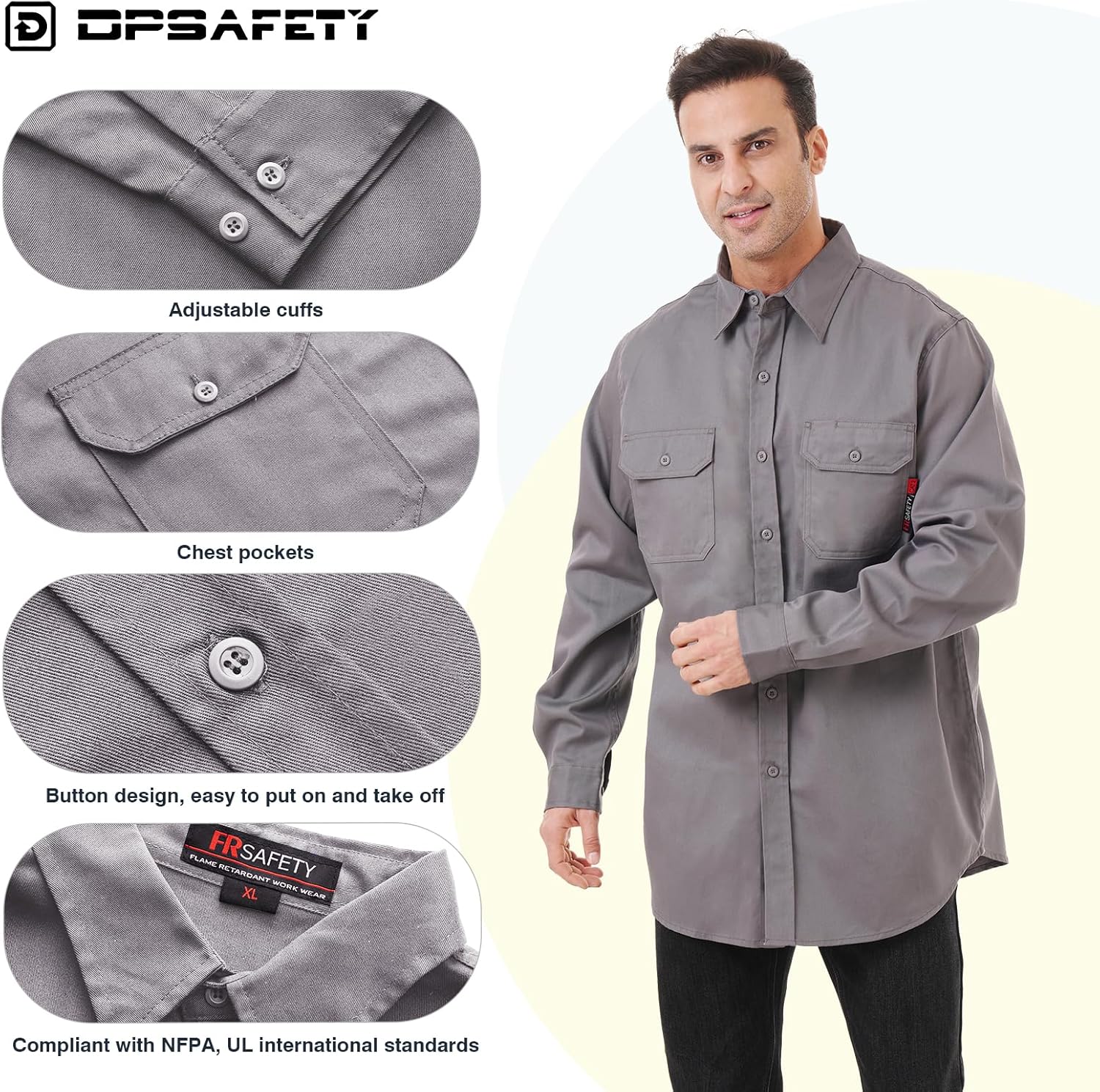 FR Shirts 7oz Flame Resistant Shirts Hi Vis Safety Shirts with Reflective Strips and Pocket(XL)