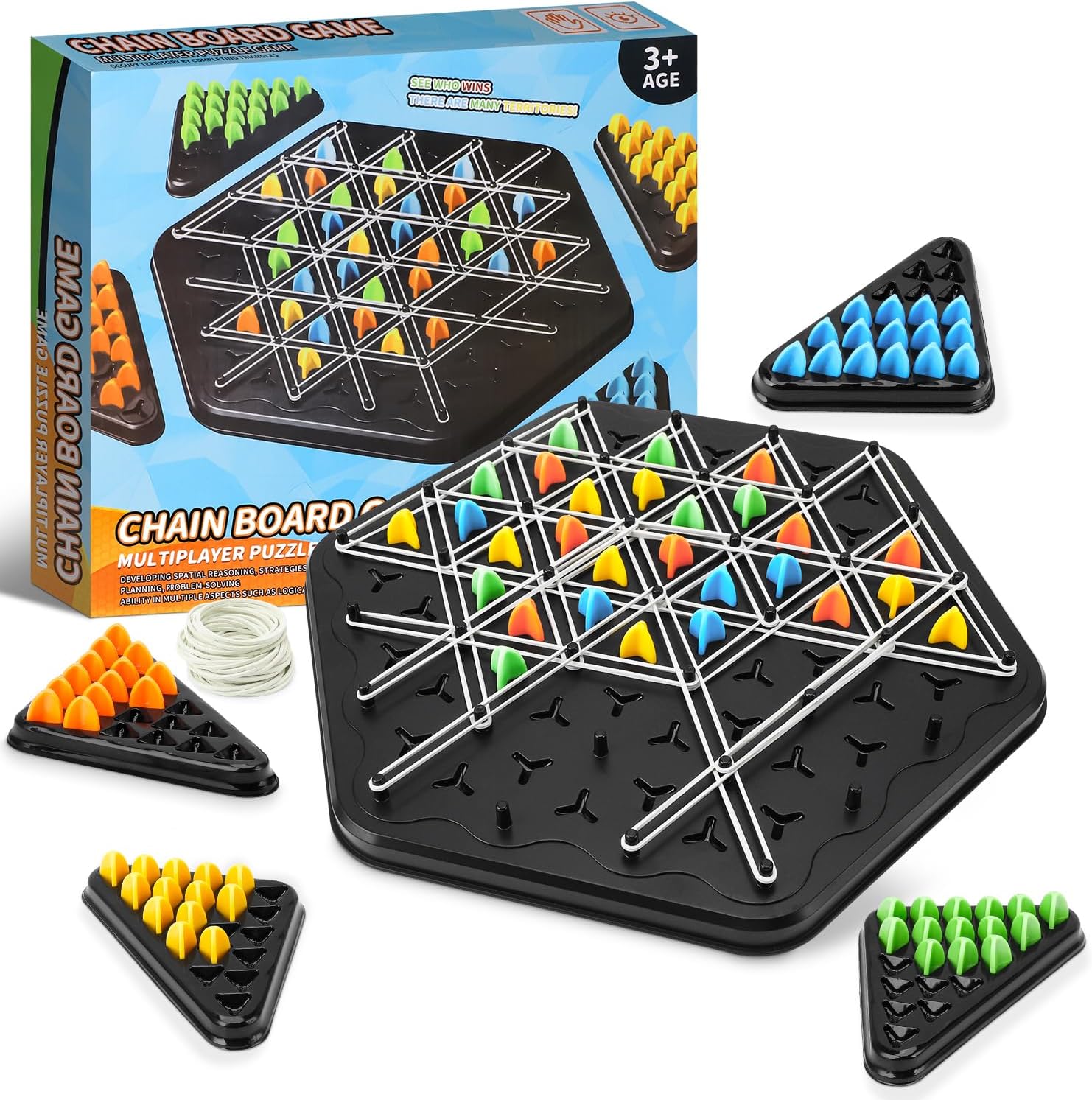 Chain Triangle Chess Game, Triggle Elastic Band Game, Family Games for Kids and Adults, Family Fun Night Chess Set, Chain Board Chess Desktop Puzzle Interactive Brain Teaser, 2 to 4 Players