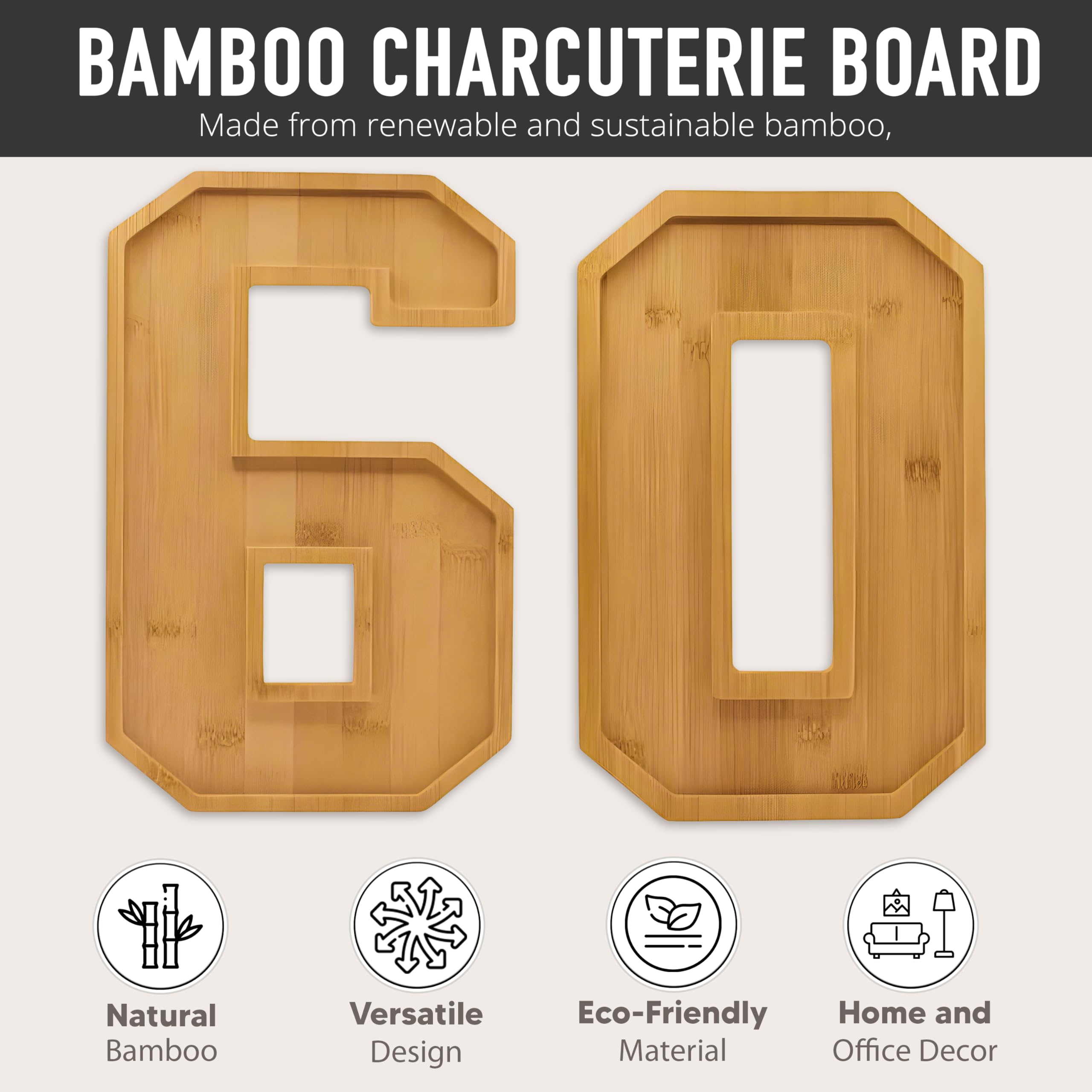 60 charcuterie Numbers Tray, 60 charcuterie Board Box, Bamboo Charcuterie Board Numbers, Number 60 Food Tray