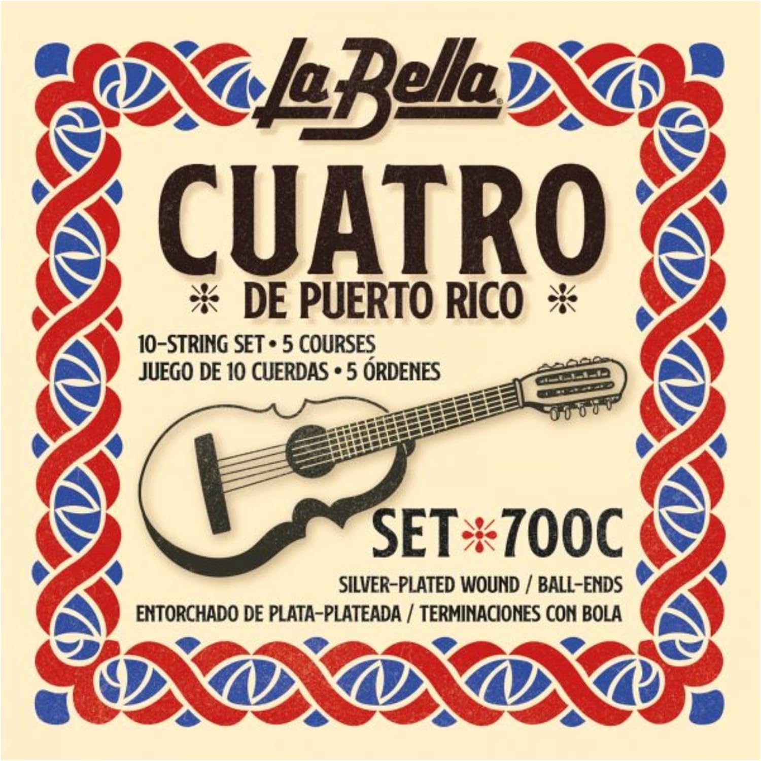 La Bella 700C Cuatro De Puerto Rico Silver-Plated Wound Ball-Ends 10- String 11-22