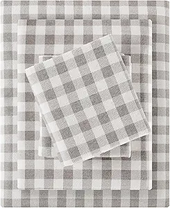 Sleep Philosophy True North 100% Cotton Flannel Sheets Cal King, Cozy Flannel Sheet Set Brushed for Extra Softness, Heavyweight Novelty Print Warm Flannel Bedding Set, Gray Herringbone Check 4 Piece
