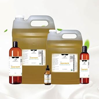 Organic Sesame Seed Oil USDA Certified Cold Pressed Sesamum Indicum | Pure Natural Carrier Oil for Cooking, Skin & Hair Care, Massage, Cosmetics & Nutritional Formulations 1 Fl Oz