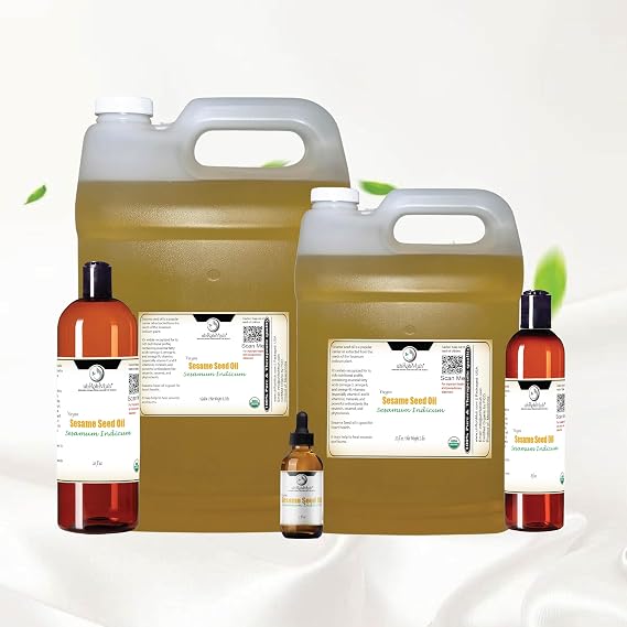 Organic Sesame Seed Oil USDA Certified Cold Pressed Sesamum Indicum | Pure Natural Carrier Oil for Cooking, Skin & Hair Care, Massage, Cosmetics & Nutritional Formulations 1 Fl Oz