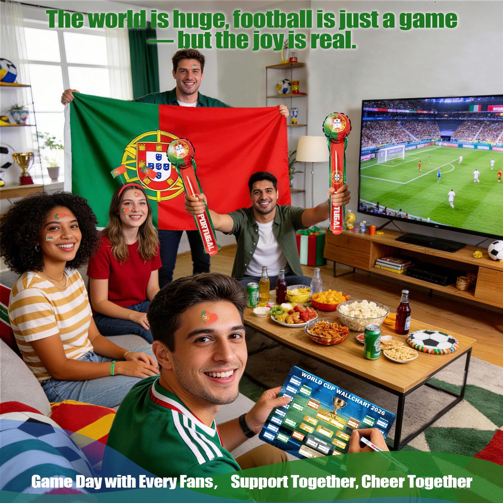 Set per tifosi della Coppa del Mondo 2026, include 10 kit per tifosi nazionali con fascia per la testa, 2 bastoncini di tuono, bandiera, braccialetto, borsa con coulisse, poster cancellabile a secco e
