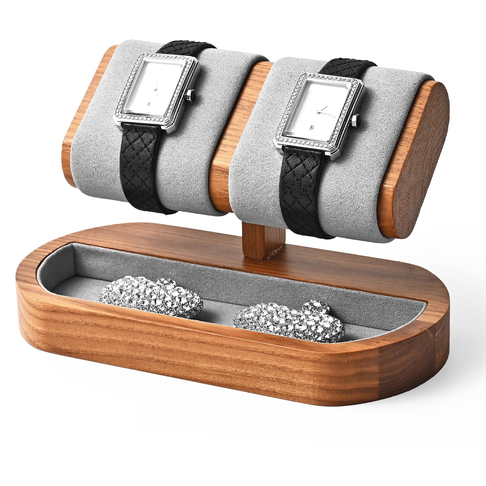 Oirlv Multifunzionale Supporto Per Orologio In Legno Massello, Semplice, A Doppio Strato, Porta-Orologi,Conservazione Degli Orologi(04)