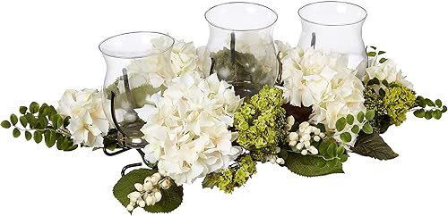 Nearly Natural Snowball Hydrangea Triple Candelabrum