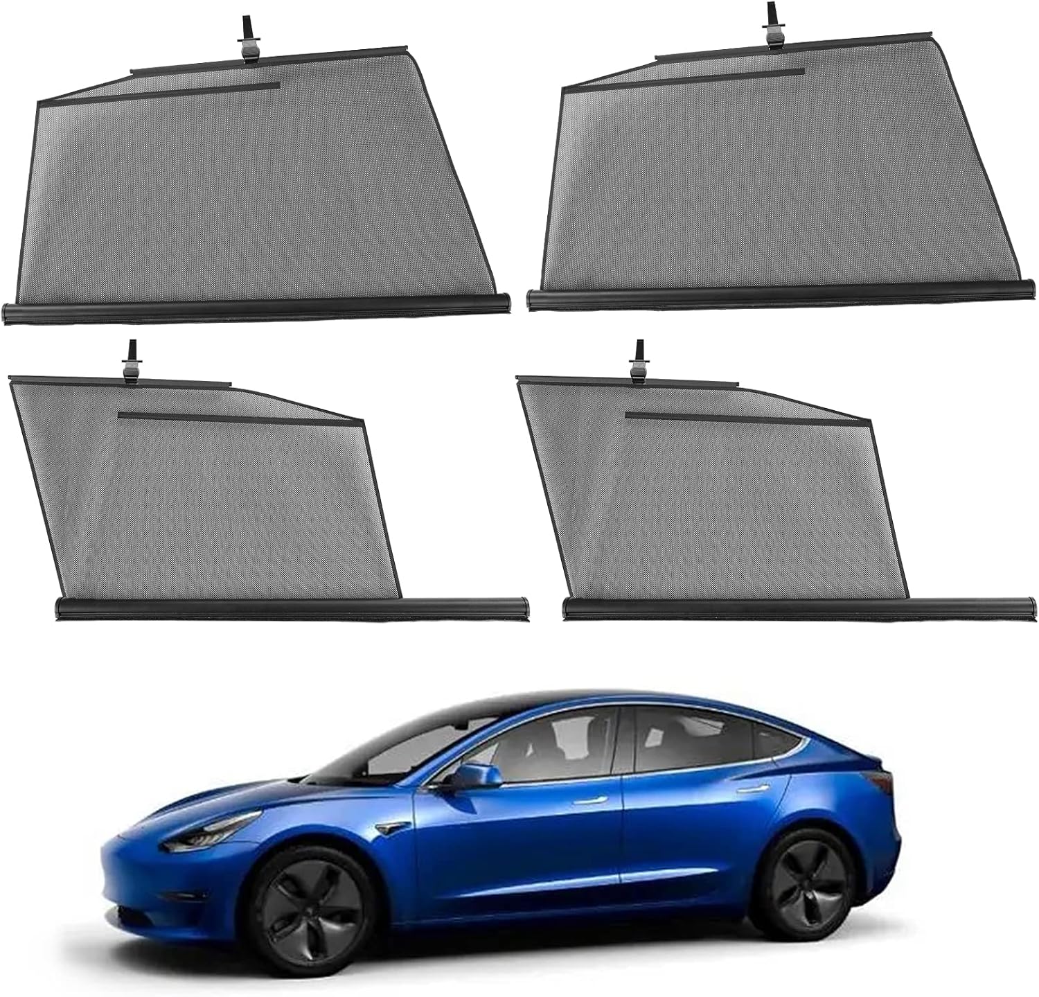 WonVon Retractable Side Window Sun Shades for Tesla Model 3 20192022 Privacy Front