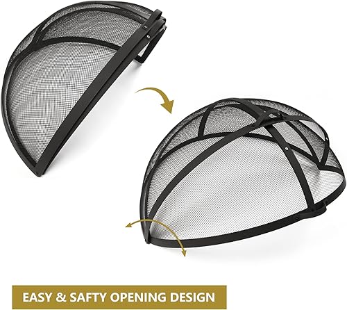 Miniatura 2 de Cubierta redonda de 30 pulgadas para brasero de fuego, pantalla de malla para fogatas de fácil apertura, tapa de brasas de acero resistente con