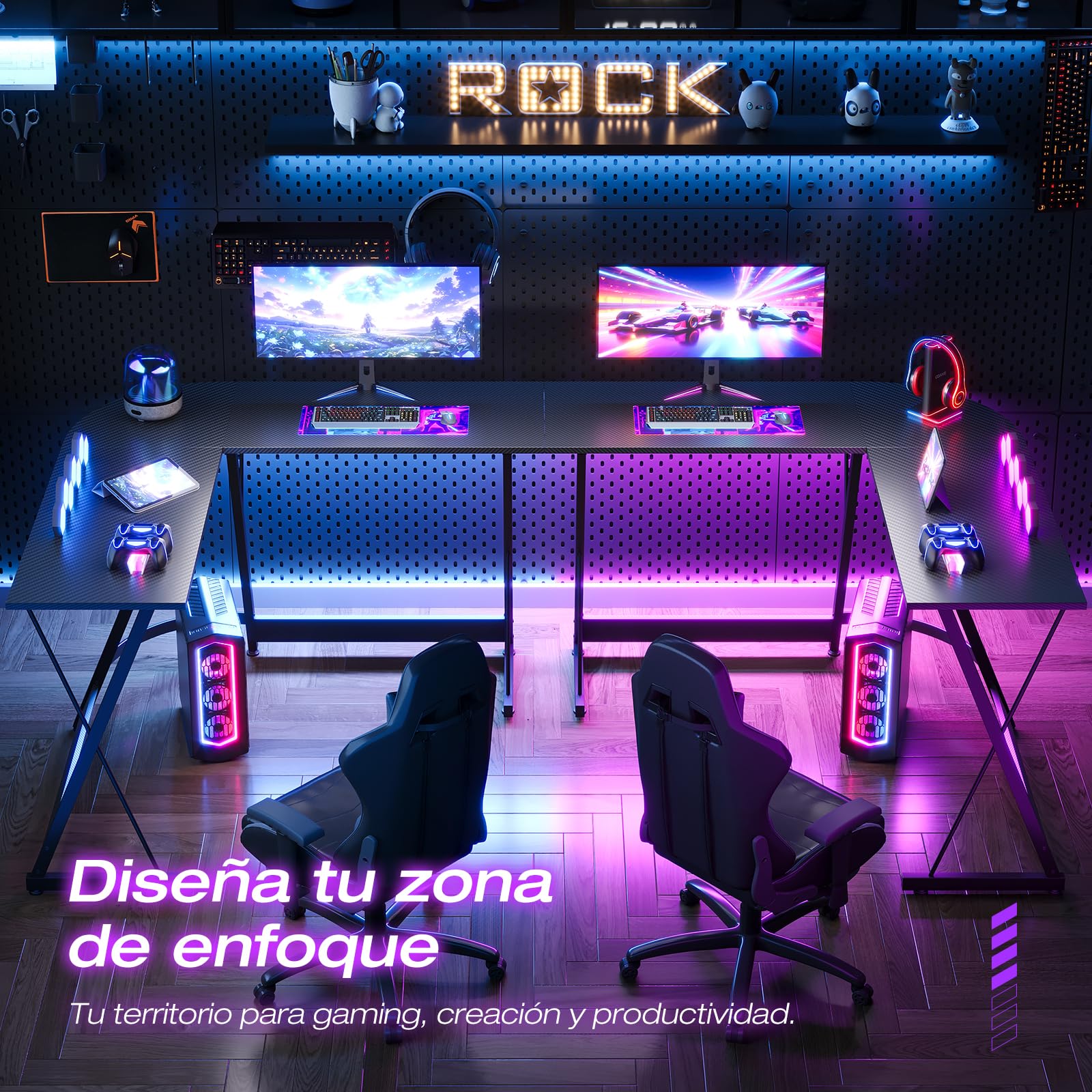 ODK Escritorio Gaming, 120 x 120 cm Mesa Gaming, Escritorio esquinero Estable y económico para Juegos, Oficina en casa y Estudio, Fibra de Carbono Negra