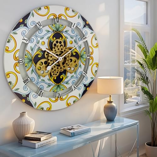 Vista 5 de ImprovingLife The Gears Clock Wall Clock Italy Collection with Moving Gears (Atrani, 24 inch Round)