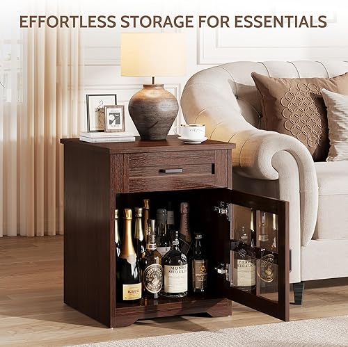 Miniatura 6 de Juego de 2 mesas auxiliares de granja con cajón, mesa auxiliar grande de 18 pulgadas con armario de almacenamiento y puerta acrílica, mesita de