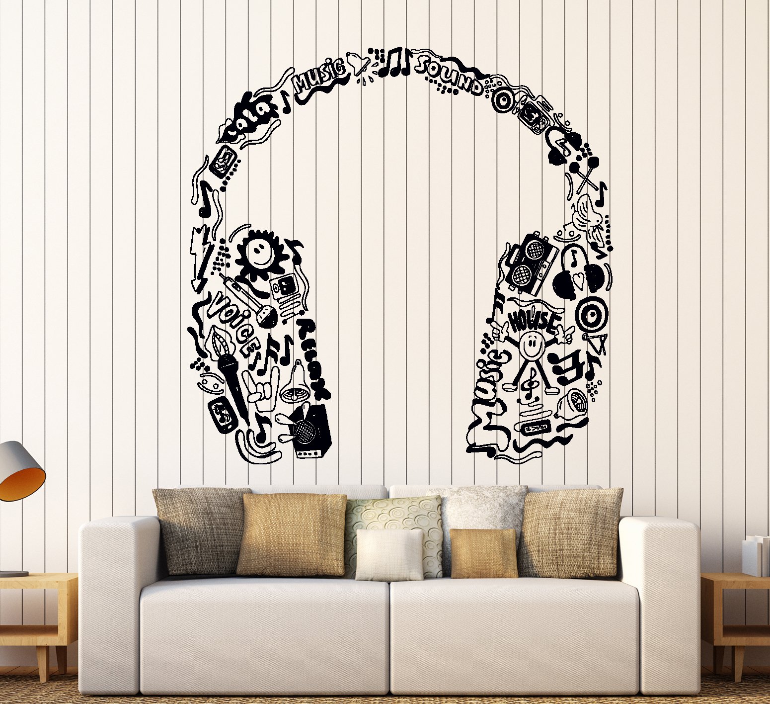 Vinyl Decal Wall Sticker Pop Rock Music Headphones Decor for Living Room (z2188i) (M 22.5 in X 27 in)