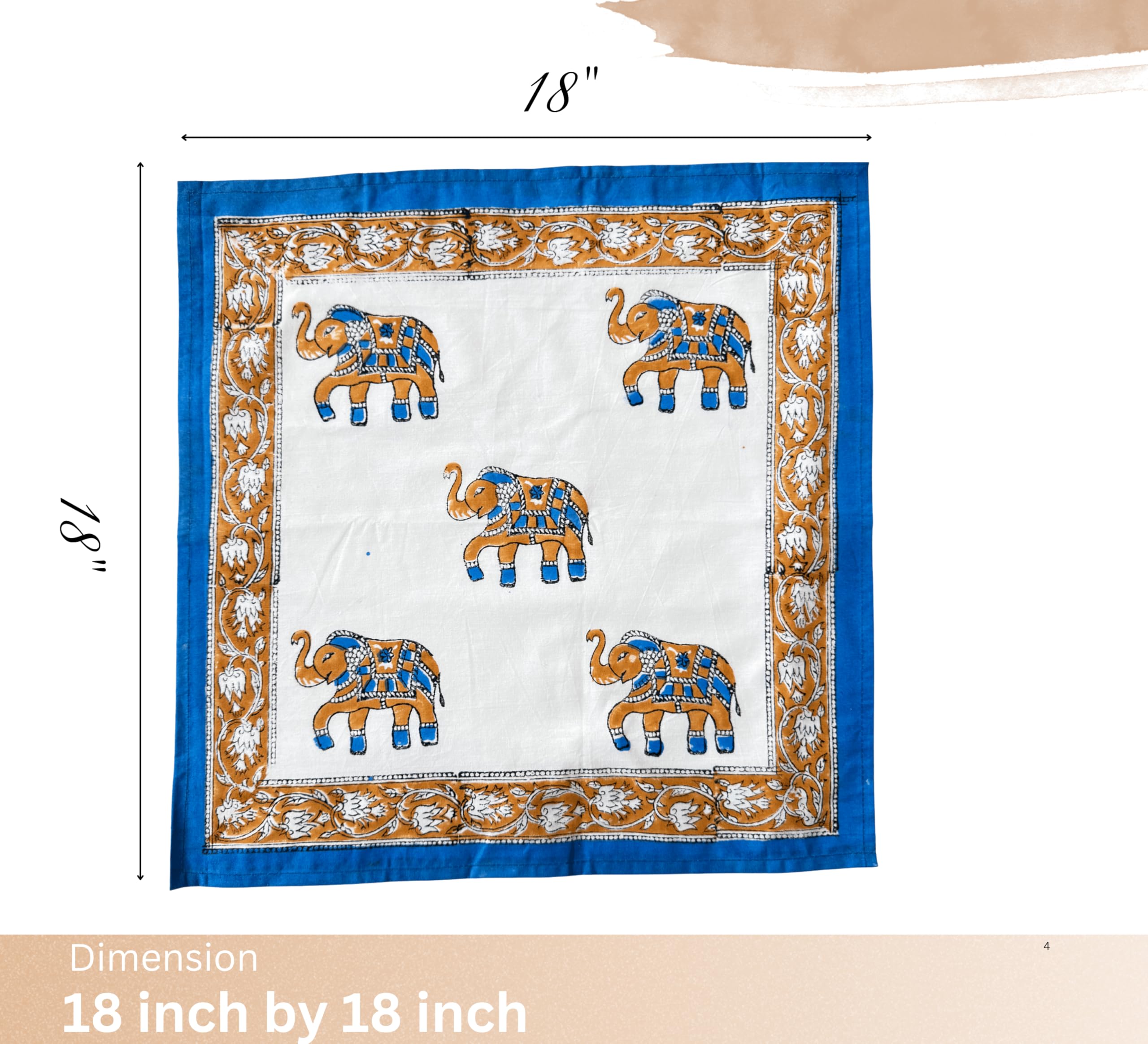 Juego de 6 servilletas de tela de algodón de alta calidad, reutilizables, lavables, perfectas para cenas, bodas y eventos (bloque elefante, 45,7 x 45,7 cm)
