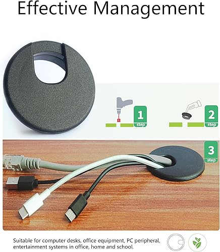 Miniatura 3 de Paquete de 6 ojales de 1.969 in para cable de escritorio con kit de sierra de agujero bimetálico y gestión de manguitos de tubo en espiral de