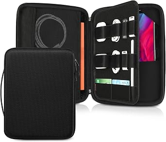FINPAC Hard Tablet Sleeve Case for iPad Pro 13-inch M5/M4, iPad Air 13-inch M4 2026 M3 2025, Pro 12.9 6th/5th, Portfolio Organizer Bag for Surface Pro 9/8/X/7/6/5, Pens, Cables, Electronics, Black