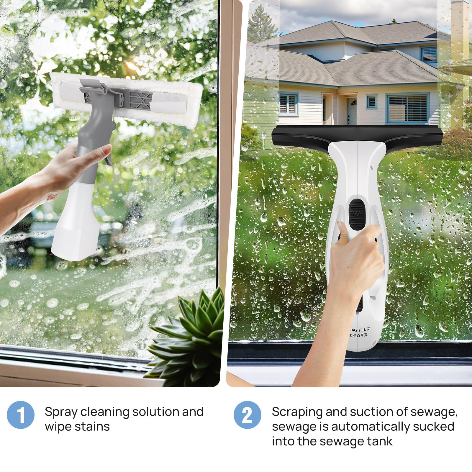 BRAVECOW Kabelloser Fensterstaubsauger, wiederaufladbarer 2200mAh Akku, Schaberbreite 28cm mit Sprühflasche Mikrofasertuch, für Fenster, Spiegel, Fliesen