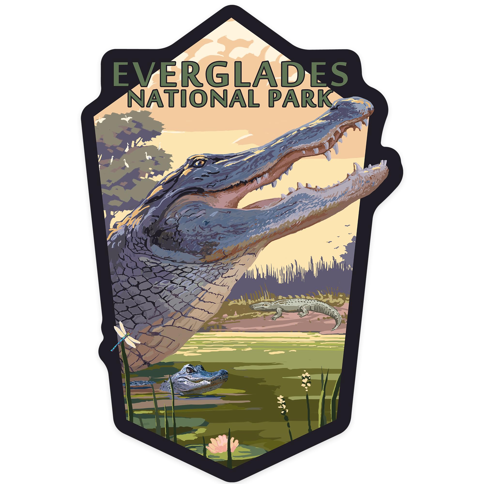 Die Cut Sticker Everglades National Park, Florida, Alligator Scene, Vinyl Sticker, (Waterproof Decal for Cars, Water Bottles, Laptops, Coolers), Large