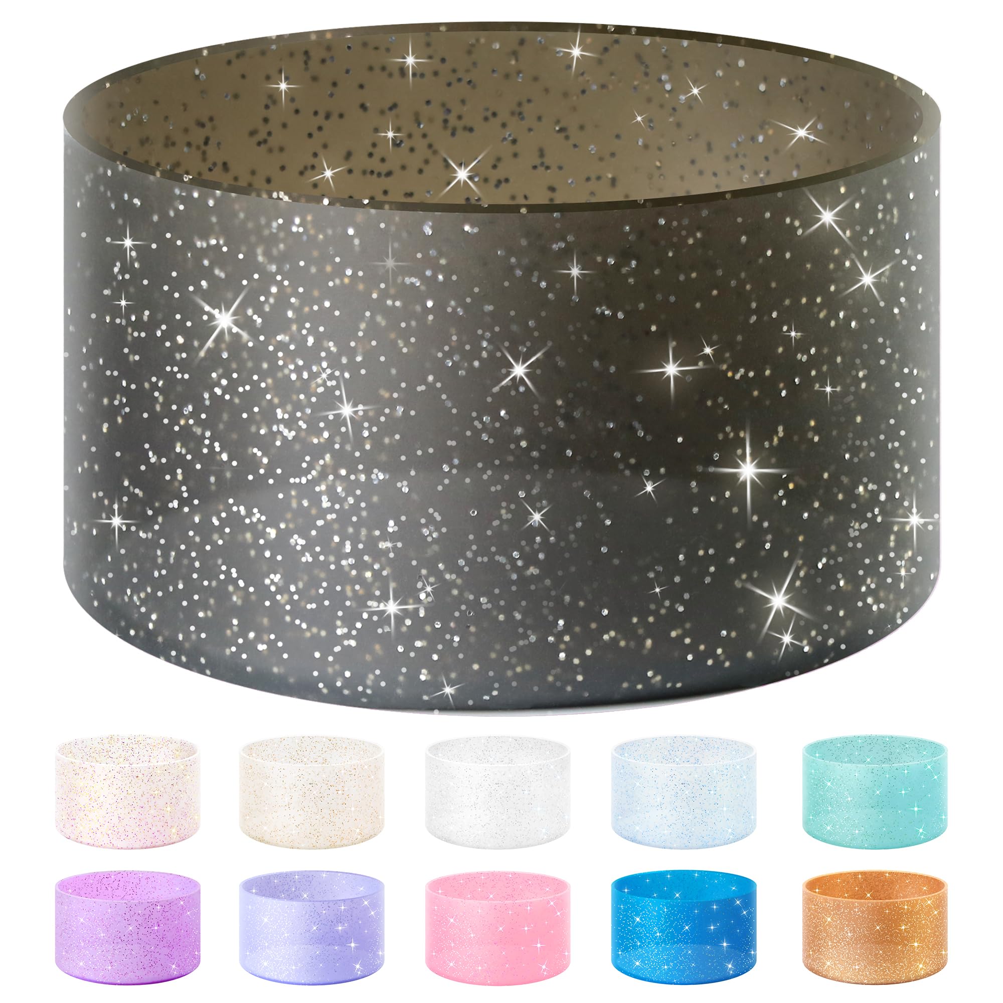 Vmini Protective Glitter Silicone Boot, Compatible with Stanley Tumbler 20-40oz & Hydro Flask Water Bottle 12-24oz and More Bottles/Tumblers with 2.8-2.95in Bottom, Bling Anti-Slip Sleeve Cover