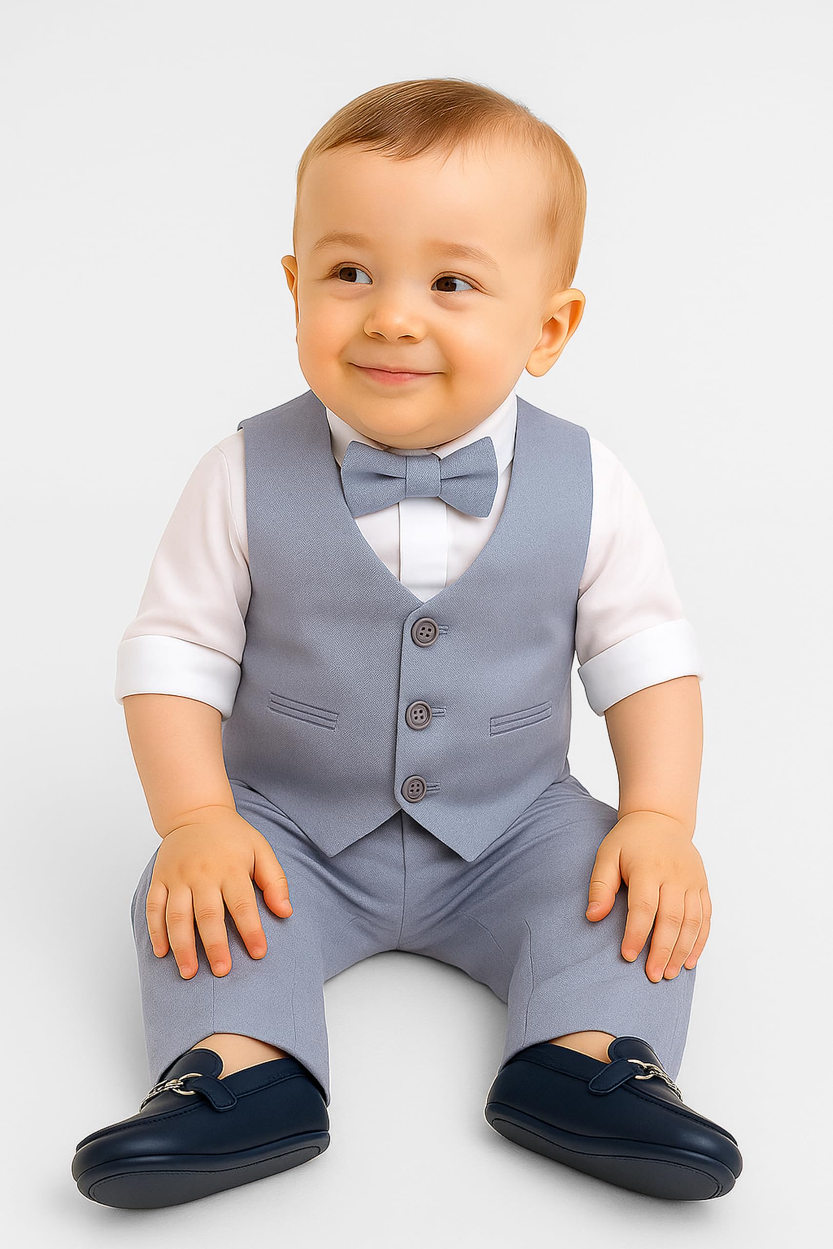SIRRI Costume gilet pour bébé garçon, en coton et lin, ensemble formel de 4 pièces pour mariage et anniversaire