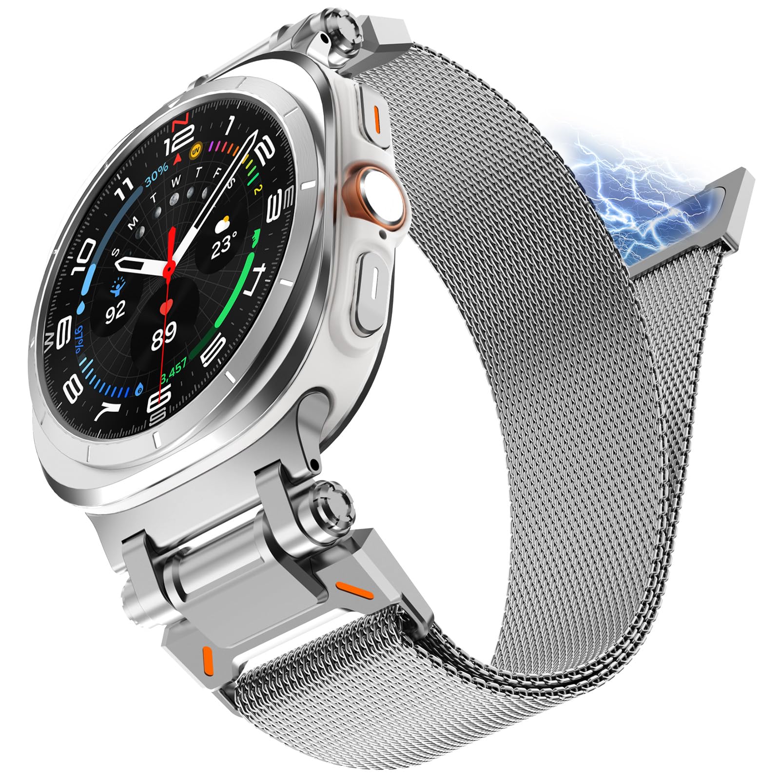 NewWays Milanese Loop for Galaxy Watch Ultra Bands 47mm/ Galaxy Watch 8 & 8 Classic for Men Magnetic Strap Stainless Steel Connector Military Rugged