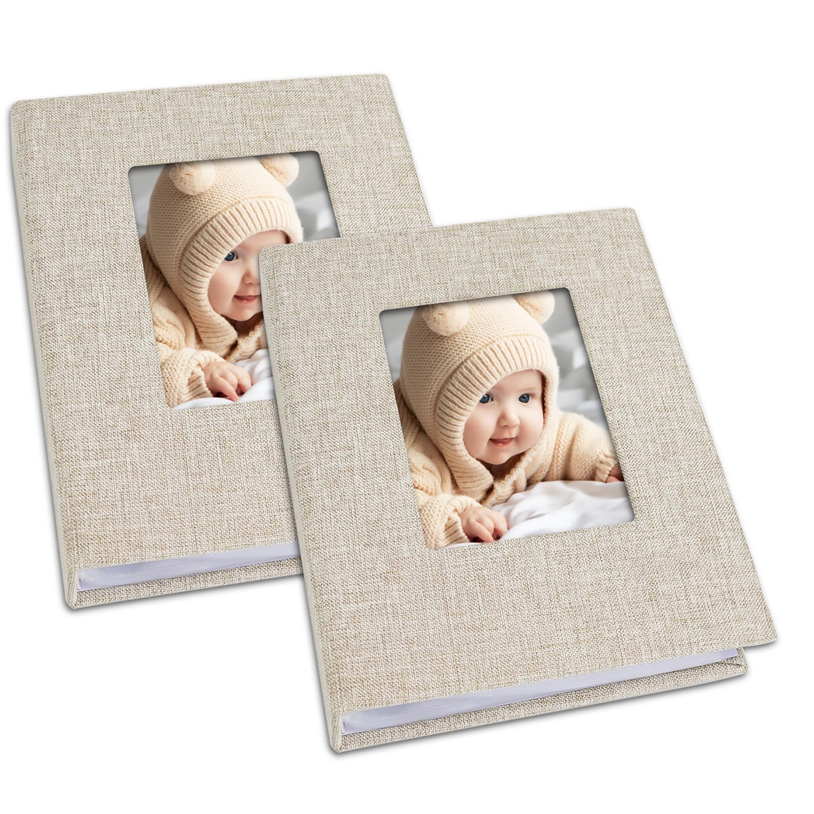Vienrose 4x6 Mini Photo Album, 2 Pack, 52 Photos, Beige | Linen Cover, Photo Book, Baby Memory Book, Artwork Postcards Storage 4x6 26 Pockets Beige