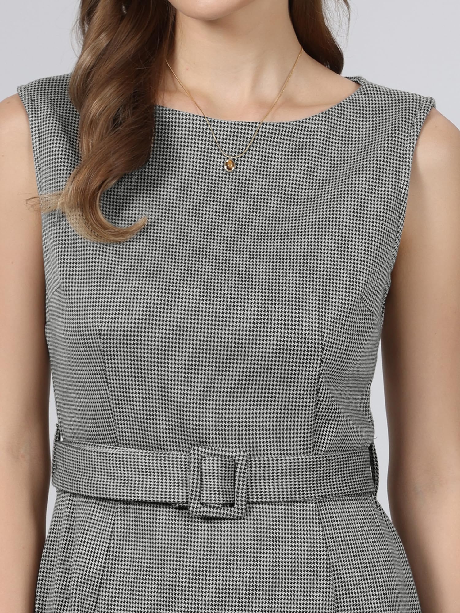 Hobemty Damen Elegant Kleid U-Boot Ausschnitt Etuikleider mit Gürtel