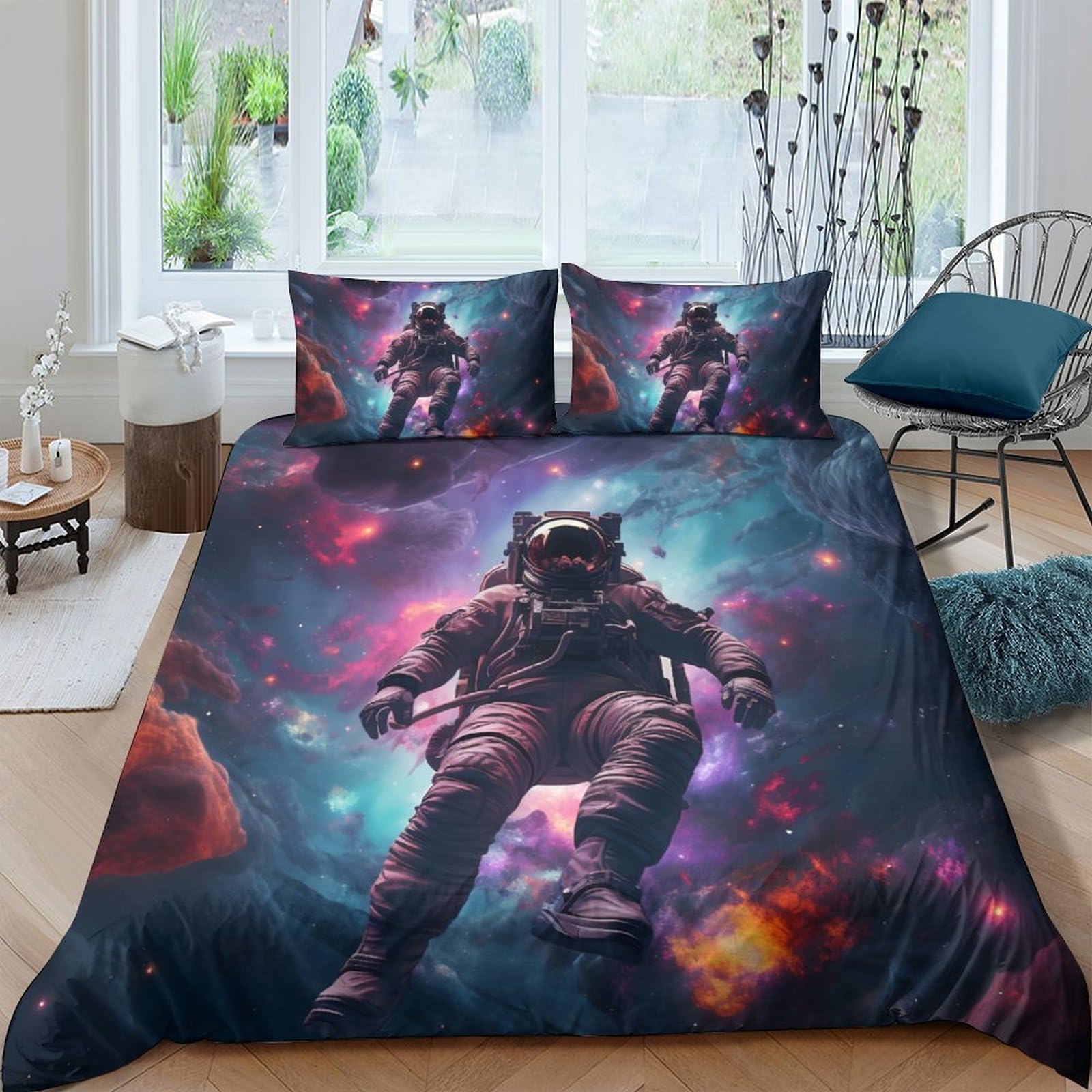 Ctjqhvkz Style-3 3D Printed Astronaut Galaxy Fitted Sheet Microfiber Soft Breathable Cosmic Nebula Mattress Cover For Bedroom Dorm Single（135X200cm）