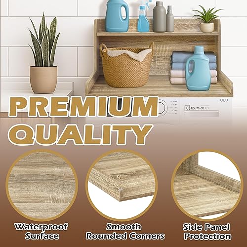 Miniatura 5 de Royxen Encimera de lavadora y secadora con estante, encimera de lavandería de 2 niveles para lavadora y secadora individuales, núcleo de madera